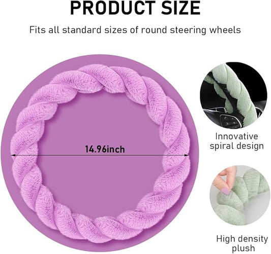 KVAEY Fluffy Car Steering Wheel Cover, 15 Inches Anti-Slip Round Fuzzy Winter Steering Wheel Protector, Soft Warm Plush Steering Wheel Cover for Women Girls, Car Accessories (Purple, Round)
