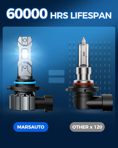 Marsauto 9005 Bulb, 40000LM Brightness Output 6000K Cool White,9005 HB3 Fog Bulbs IP68 Waterproof 60000Hrs Lifespan, 3Mins Installation, 2 Pack