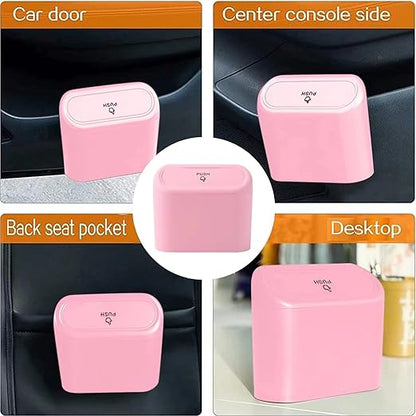 Car Trash Can, Mini Trunk Push Hanging Portable Car Bin with 2 roll Disposable Trash Bag for Vehicle Home, Office. (Car Trash can Pink)