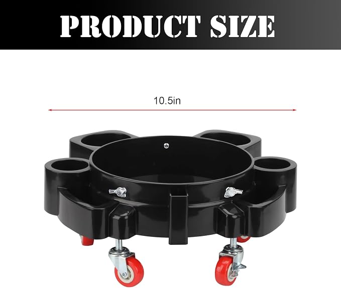 5 Gallon Removable Rolling Bucket Dolly with 5 Swivel Wheel Casters, Car Wash Bucket Roller Car Wash Detailing Bucket Dolly Round Plastic Dollies for Car Wash System Garage Flowerpot, Black
