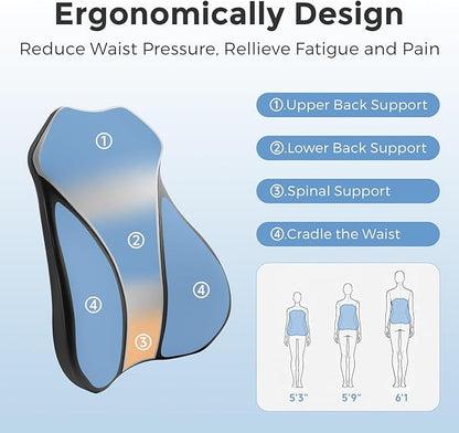 Lumbar Support Pillow for Car, Memory Foam Back Cushion for Driving Seat, Truck Accessories Travel Essentials, Back Pain Relief, Washable Cover, Plus Size Lower Back Support Fits Most Cars (Black01)