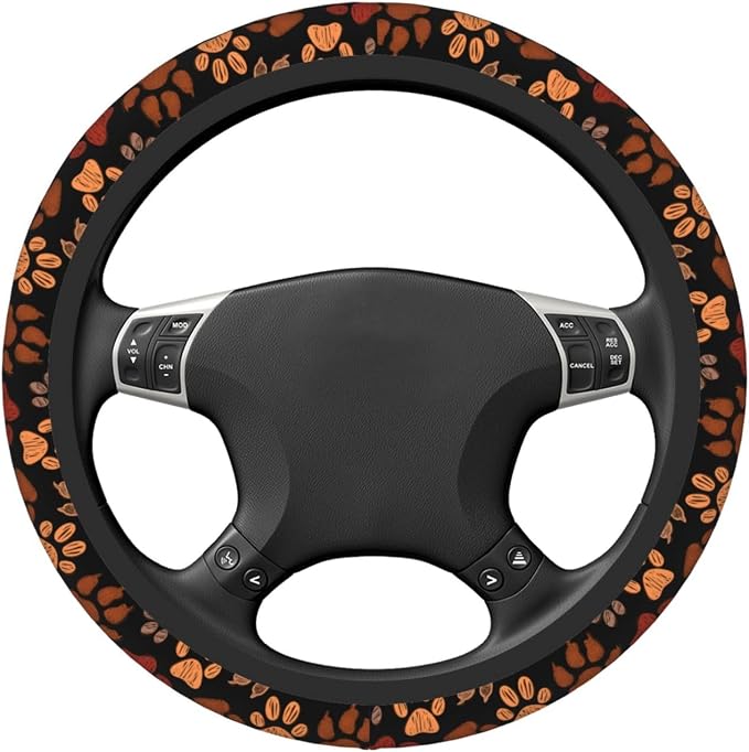 Dog Cat Paw Print Steering Wheel Cover Anti-Slip,Sweat Absorption Universal 15 inch Steering Wheel Covers Cute car Accessories for Men Women