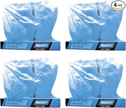 MAXIFILM 20ft x 250ft, 2Roll of Blue Overspray Paintable Masking Plastic Sheeting -8 Micron, 0.3 Mil, Protective Masking Film Cover, Auto Painting, Cover Cloth Home Walls Furniture