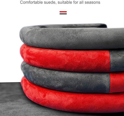Quick Install Sporty Suede Steering Wheel Cover with Red Grips Universal fit Any 14 ½ to 15 inches Car SUV Pickup Steering Wheel