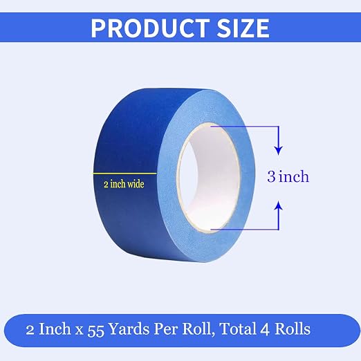 Painters Tape 2 Inch Wide, 4 Rolls Blue Masking Tape, 2 Inches x 55 Yards x 4 Rolls, 220 Yards in Total