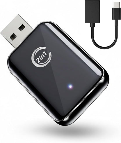 CZOCPOS 2-in-1 Wireless CarPlay Adapter, Plug and Play USB Dongle Support CarPlay and Android Auto, Mini Size, Inky Black