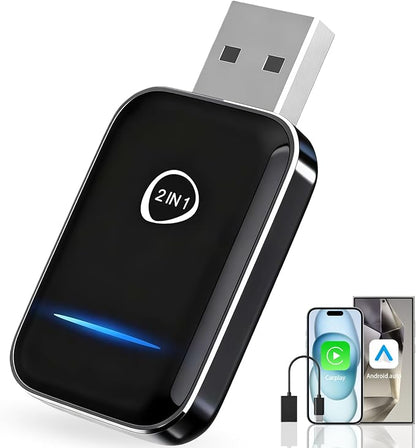 2-in-1 Wireless CarPlay & Android Auto Adapter (2026 Upgraded), Fast 5GHz/2.4GHz Dual-Band WiFi, No Delay Plug & Play Dongle, Auto-Connect Mini Adapter for Wired CarPlay/Android Auto Cars