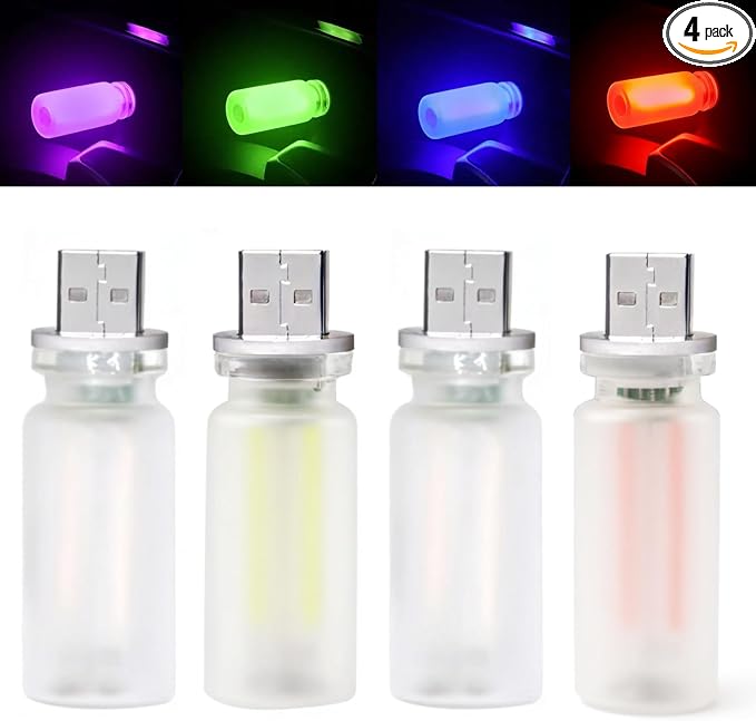 4PCS Dimmable Touch Control USB Light, Frosted Glass Night Lights, Glass Plug in USB Light Bulbs, Cute Interior Car Lights, Retro Led Ambient Lighting, Small Mood Lamp for Bedroom, Hallway, Nursery