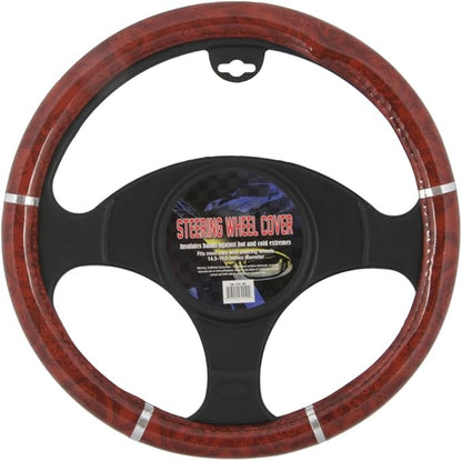 BDK Dark Wood Grain Car Steering Wheel Cover, Standard 15 inch Size, Made to Fit Most Auto Truck Van SUV