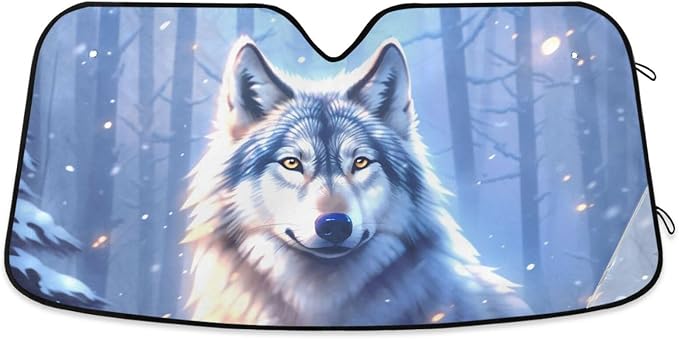 Wolf Winter Forest Windshield Sun Shade for Car Auto SUV Truck Foldable Front Window Sunshade Sun Visor Protector Block UV Rays Reflect Heat, 55" x 28"