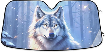 Wolf Winter Forest Windshield Sun Shade for Car Auto SUV Truck Foldable Front Window Sunshade Sun Visor Protector Block UV Rays Reflect Heat, 55" x 28"