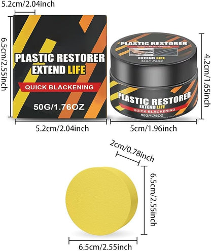 Car Trim Restorer - 50g Repair Agent, Long Lasting Black Shine Coating with Sponge Applicator | Auto Detailing Solution for Interior Exterior Tire Headlight Engine Wheel Dash