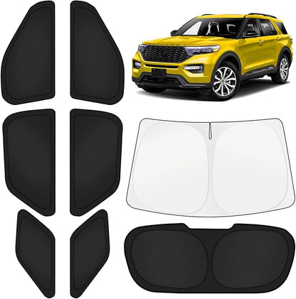 KUST Car Window Shades for Ford Explorer 2020-2025 2026 Windshield Sun Shade Side Window Cover UV Block Privacy Protection Explorer Accessories for Camping Blackout Rear Back Full Set 8PCS