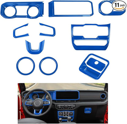 JeCar 11-Piece Blue Interior Accessories Trim Kit for 2024-2025 2026+ Jeep Wrangler JL 4XE Gladiator JT- Dashboard Panel, Vent Cover Decoration Upgrade