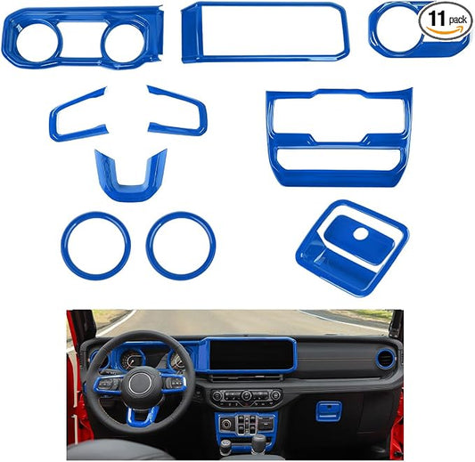 JeCar 11-Piece Blue Interior Accessories Trim Kit for 2024-2025 2026+ Jeep Wrangler JL 4XE Gladiator JT- Dashboard Panel, Vent Cover Decoration Upgrade