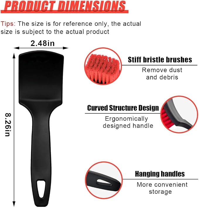 ZIMISI 8.3×2.5 Inch Car Wash Brush, Soft Bristle Short Handle Carpet Cleaning Brush, Scrub Brush for Floor Mats, Tires, Automotive Wheel Bushes for Vehicle Interior & Home (Red)