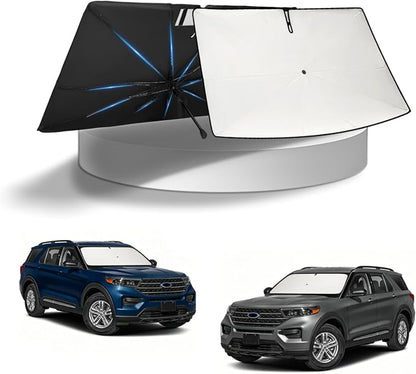 KUST Sun Shade Umbrella for Ford Explorer 2020-2026 | Custom Fit Windshield Sunshade | Foldable Sunshade with Bendable Handle | Blocks Heat & UV Rays Keep Car Cool Sunshield