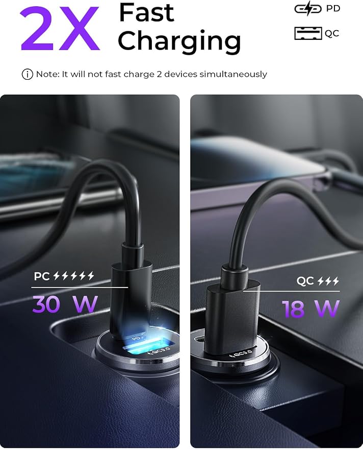 LISEN 54W Car Phone Charger USB C, Cigarette Lighter Adapter, Car Accessories for iPhone, USB C Car Charger Adapter USBC Type C 12v, Fit for iPhone 16, 15, 14, 13 Samsung Google iPad Android, Orange | Cigarette Lighter Charger, USB C Car Charger Fast C...