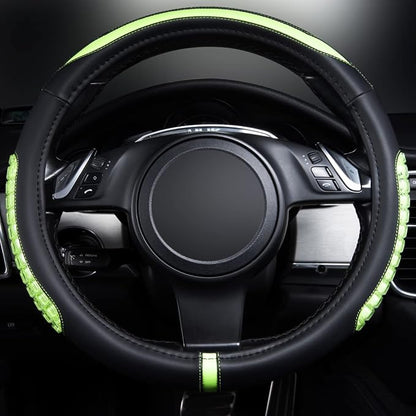 Flying Banner car Steering Wheel Cover Gel Massage Velvet Cool Warm Universal Size 15 inches SUV Truck Anti Slip Odorless Summer Winter (Black Mint Green, Gel Massage)