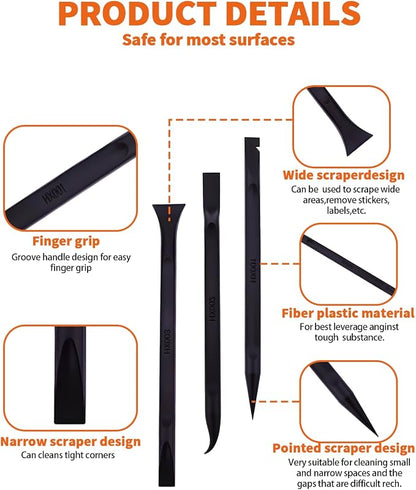 18 PCS Carbon Fiber Plastic Scrapers Tool, Non-Scratch Scraper Tool for Tight Spaces, Multi-Purpose Label Scraper Pen-Shaped, for Car Cleaning Supplies, Kitchen, Crevices, Stains (Black)