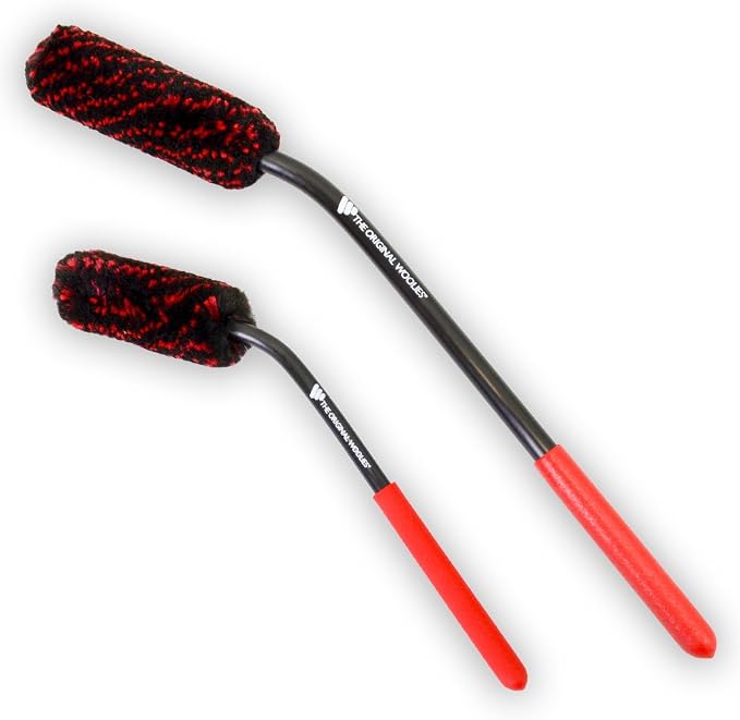 Detail King Woolie Caliper Brush Kit - 12" & 18" - Red Handles - Gain Access to The Back of Wheels - Polypropylene Fibers