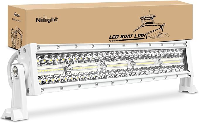 Nilight Marine LED Light Bar Navigation Lights 22 Inch White Spot Flood Combo Ponton Boat Deck Dock Lighting for Night Fishing T-top Stern Yacht Port Sailboat Trucks Tractors