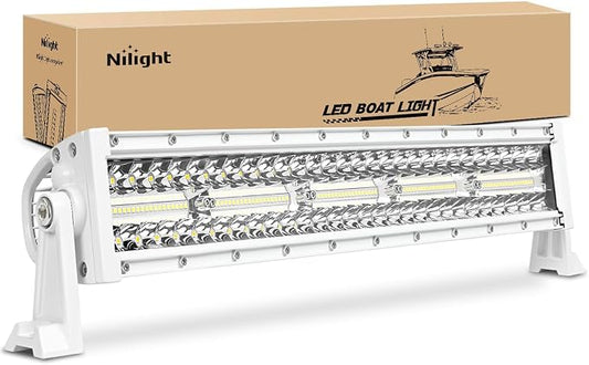 Nilight Marine LED Light Bar Navigation Lights 22 Inch White Spot Flood Combo Ponton Boat Deck Dock Lighting for Night Fishing T-top Stern Yacht Port Sailboat Trucks Tractors