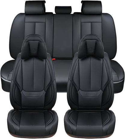 Coverado Car Seat Covers 5 Pieces, Full Set Universal Seat Covers for Cars, Waterproof Nappa Leather Auto Seat Protectors with Head Pillow, Car Interiors Fit for Most Sedans SUV Pick-up Truck, Black