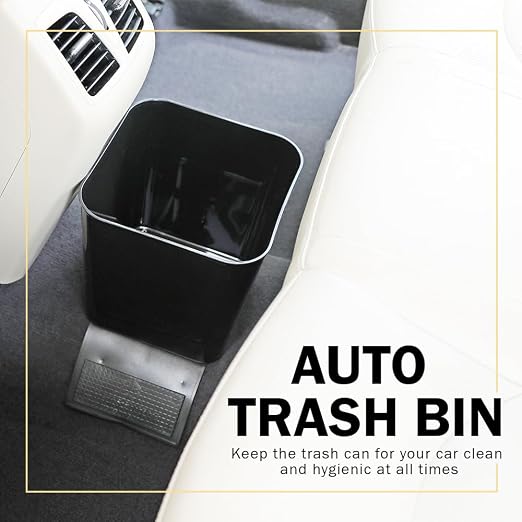 Car Trash Can for Vehicles Leakproof Compact Garbage Bin w/Stability Flap, Anti-Slip Base, Portable Trash Holder for Cars, Trucks, SUVs, Minivans (Black, Large)