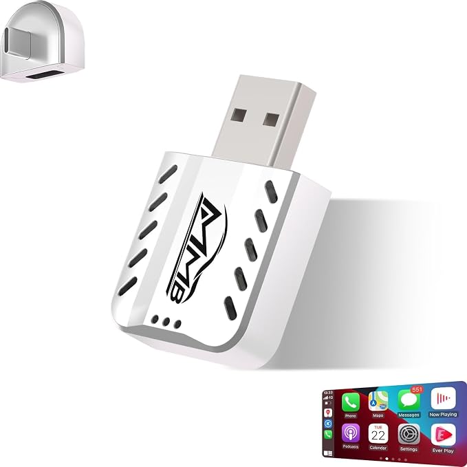 MMB CarPlay Wireless Adapter, 2025 Upgrade CarPlay Dongle Converts Wired to Wireless for iPhone, USB C/A Plug and Play CarPlay Adapter Compatible with iPhone iOS 10+ and Cars with CarPlay