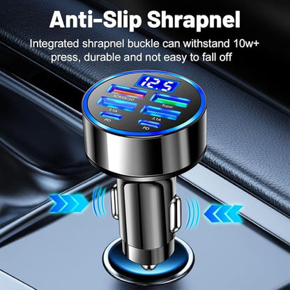 USB C Car Charger Adapter with Voltmeter Compatible with iPhone 16 15 14 13 12 11, Android, Samsung, Super+ QC3.0 6 in 1 Multi-Port Super Fast Charging Cigarette Lighter USB Charger