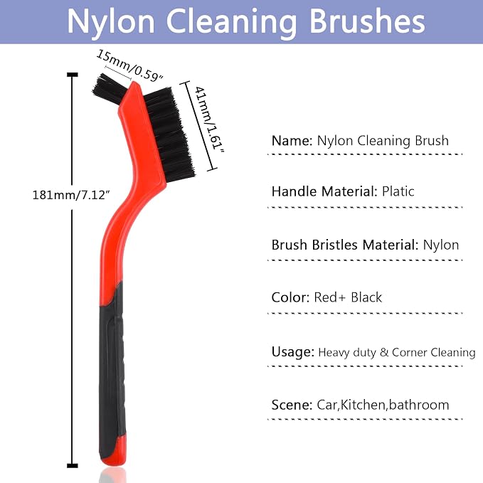 Nylon Cleaning Brushes with Ergonomic Handle for Tight Spaces, Auto Detailing Brush Set for Cleaning Dust in Holes(3 Pack)