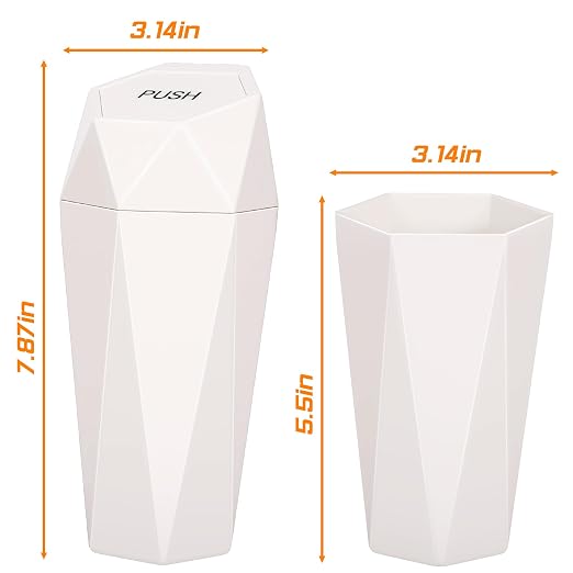Car Trash Can with Lid, Mini Car Trash Cup with 30 Additional Trash Bags, Car Accessories for Interior, Leakproof Vehicle Garbage Bin for Car, Home, Office - 2 Packs, Beige