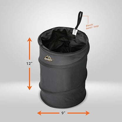 Armor All Car Trash Can, 3.3 Gallon Pop-Up Garbage Bin, Waterproof, Loop for Hanging, Velcro Base, Washable, Metal Frame, Portable Collapsible Design for Easy Storage, 12” Inch High x 9” Inch Wide