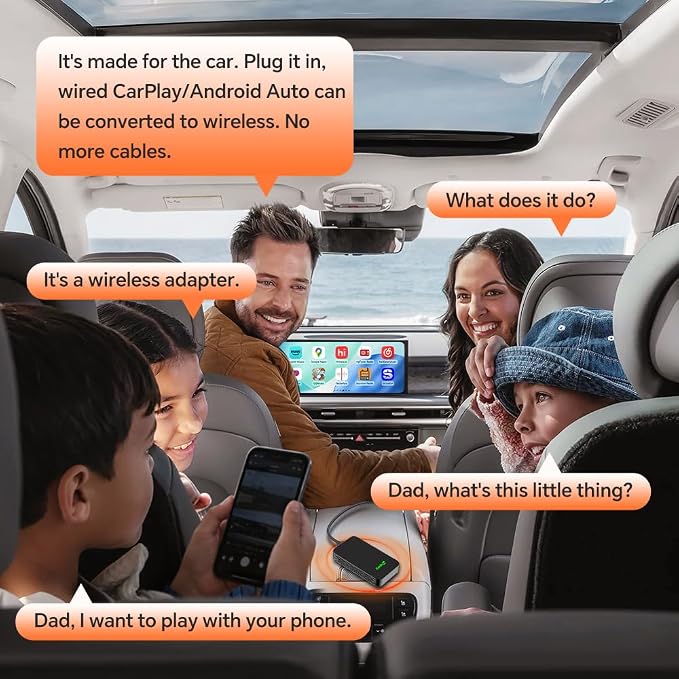Wireless CarPlay Adapter for iPhone: Get in Your Car and Go - Auto Connects, Go Wireless Instantly, Crisp Audio, Always Updated. Carlinkit 5.0 Dongle for Wired CarPlay Android Auto Cars(2AIR Black).