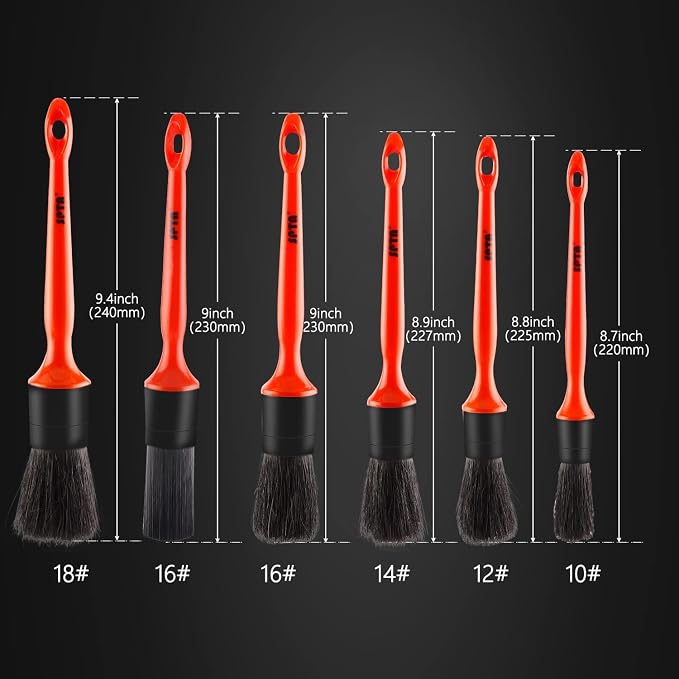 SPTA Car Detailing Brush Kit - 6 Pack, Auto Boar Hair Detail Brush Set Automotive Interior Exterior No Scratch Microfiber Detailing Brushes for Cleaning Air Vents, Engine Bays, Dashboard and Wheels