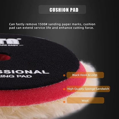 SPTA Wool Polishing Pads, 2Pcs 6 Inch (150mm) Wool Cutting Pad, Yellow Wool Buffing and Polishing Pad Set, Wool Buffing Wheel for Medium Cut for 6 Inch Car Polisher Polishing, Buffing and Cutting