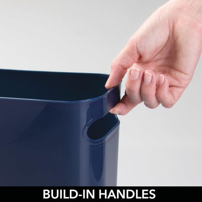 mDesign Plastic Small Trash Can, 1.5 Gallon/5.7-Liter Wastebasket, Narrow Garbage Bin with Handles for Bathroom, Laundry, Home Office - Holds Waste, Recycling, 10" High, Aura Collection, Navy Blue