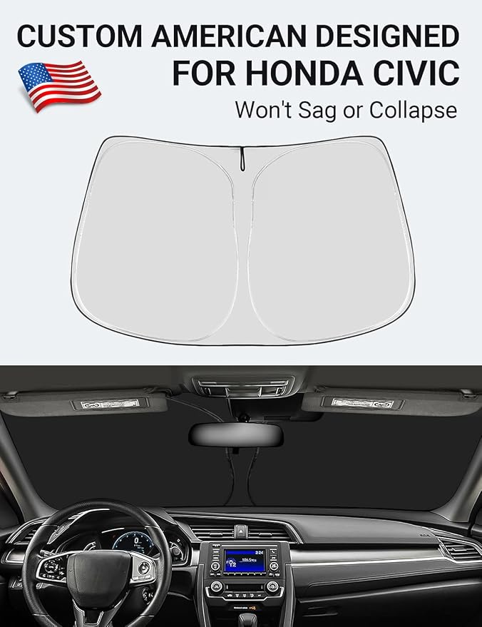 Proadsy 2026 Upgrade Windshield Sun Shade Custom Fit Honda Civic 2016-2021 4-Layer Foldable Front Sunshade Protector Sun Visor Blocks UV Rays Keep Car Cooler Accessories