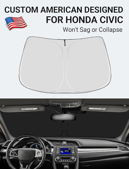 Proadsy 2026 Upgrade Windshield Sun Shade Custom Fit Honda Civic 2016-2021 4-Layer Foldable Front Sunshade Protector Sun Visor Blocks UV Rays Keep Car Cooler Accessories