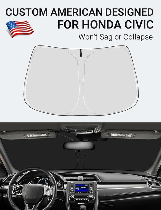 Proadsy 2026 Upgrade Windshield Sun Shade Custom Fit Honda Civic 2016-2021 4-Layer Foldable Front Sunshade Protector Sun Visor Blocks UV Rays Keep Car Cooler Accessories