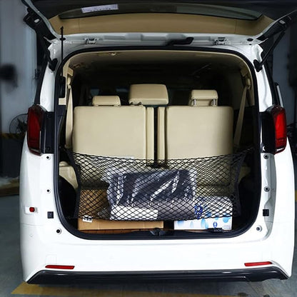 Car Rear Cargo Net, Universal Adjustable Elastic Trunk Cargo Storage Organizer Net, Double-Layer Storage Nylon Mesh Compatible for SUV, Jeep, Truck（43.3 x 15.7in）