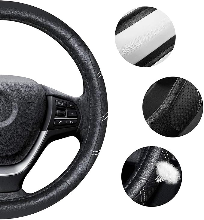 Elantrip Leather Steering Wheel Cover 15 1/2 to 16 inch Universal Large Soft Grip Breathable for Car Truck SUV Jeep Anti Slip Black