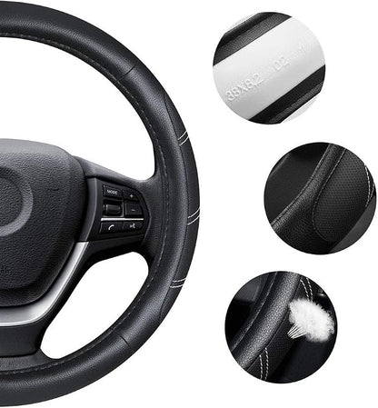 Elantrip Leather Steering Wheel Cover 15 1/2 to 16 inch Universal Large Soft Grip Breathable for Car Truck SUV Jeep Anti Slip Black