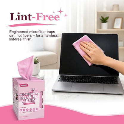 UNIMADE Microfiber Cleaning Cloth, 75 Sheets Microfiber Towels for Cars Commercial Grade Washcloths Lint-Free Bulk Shop Towel Cleaning Rags for Household Restaurant Garage Housekeeping, 11"x 9", Pink
