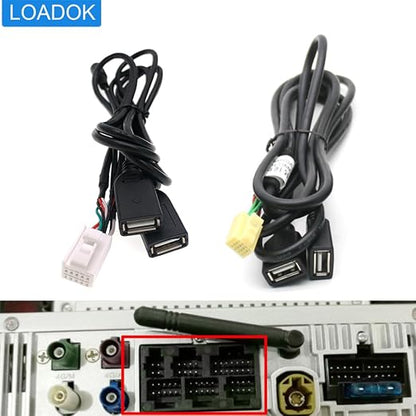 10 Pin Car USB Dual Double USB with Mic for RCA Cable Adapter for Android Radio Player Navigation Accessories - (Color Name: A)