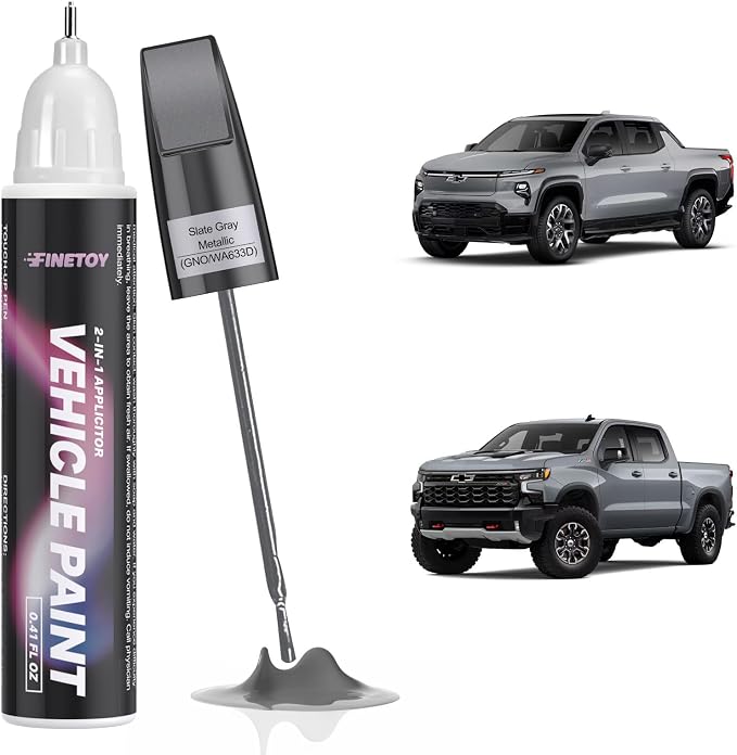 GNO/WA633D Slate Gray Metallic Touch Up Paint for Chevrolet, Car Scratch Repair Paint Kit with 2 in 1 Brush and Pen Nip, Exact-Match & Quick Drying Design for Chips and Nicks