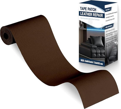 Zenyao Leather Repair Patch Tape - Self Adhesive Leather Repair Kit for Car Seat Furniture, Heavy Duty Vinyl Repair Patch for Couch Sofa, Waterproof for Rips Scratches Tears, 3x60 Inch Roll, Brown