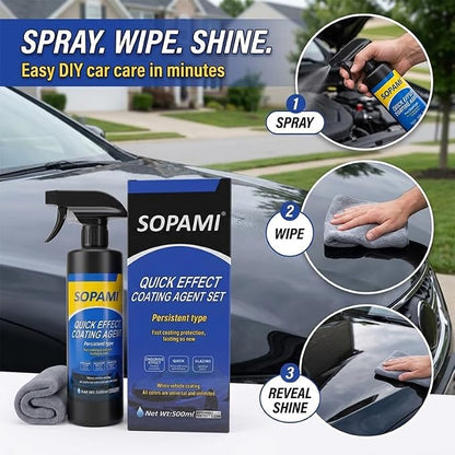 Sopami Car Coating Spray,Multi‑Purpose Quick Coating Spray | High Gloss Shine, Auto Body Wax Scraping and Polishing Waterless Wash, Wheels & Interior Surfaces (1 pcs)