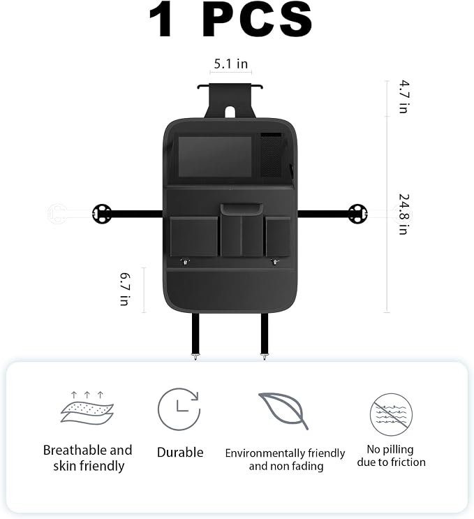 XDV Car Seat Organizers,Multi-functional Back Seat Protectors, Storage Pouches, and Tray Holders (for Cars, Kids, Seat Back and Rear Seats) (Plain Black, 1 Pcs)